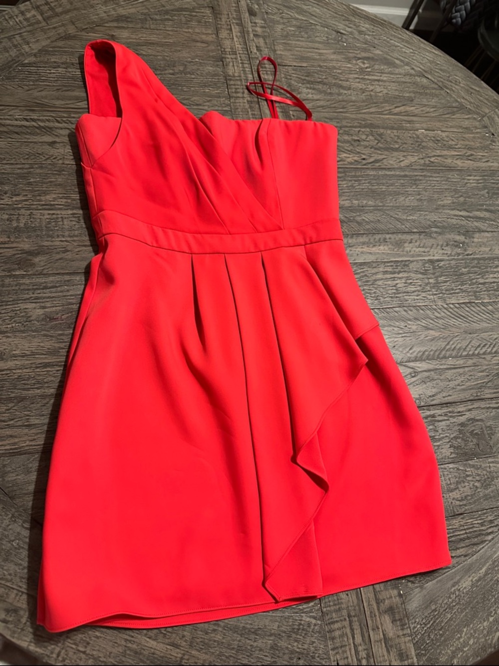 BCBGMaxAzria One-Shoulder Ruffle Mini Dress in Bright Red